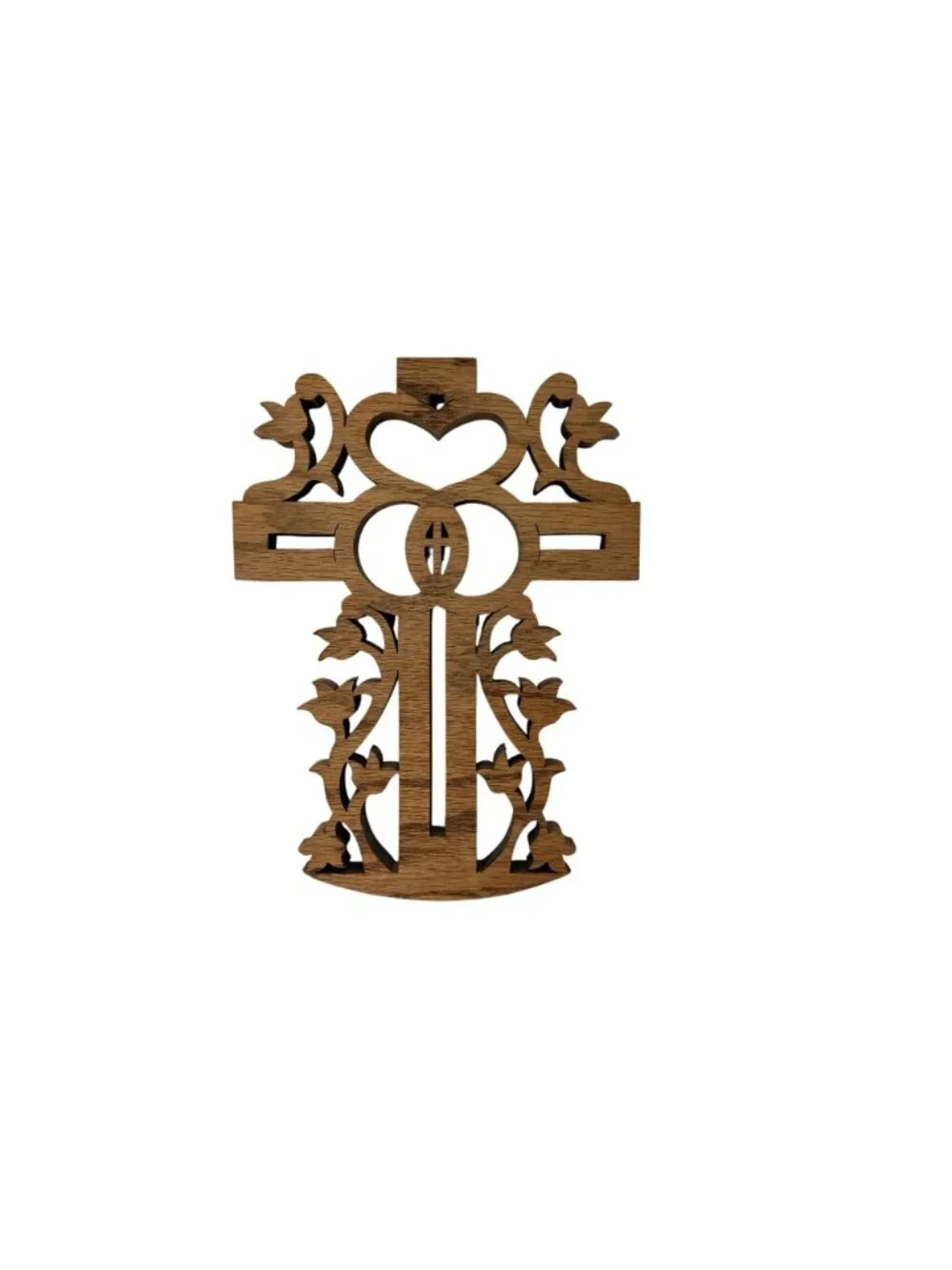 Carved Wooden Cross Wall Art Signed Dated 2014 Folk Style Decor - Picture 3 of 5